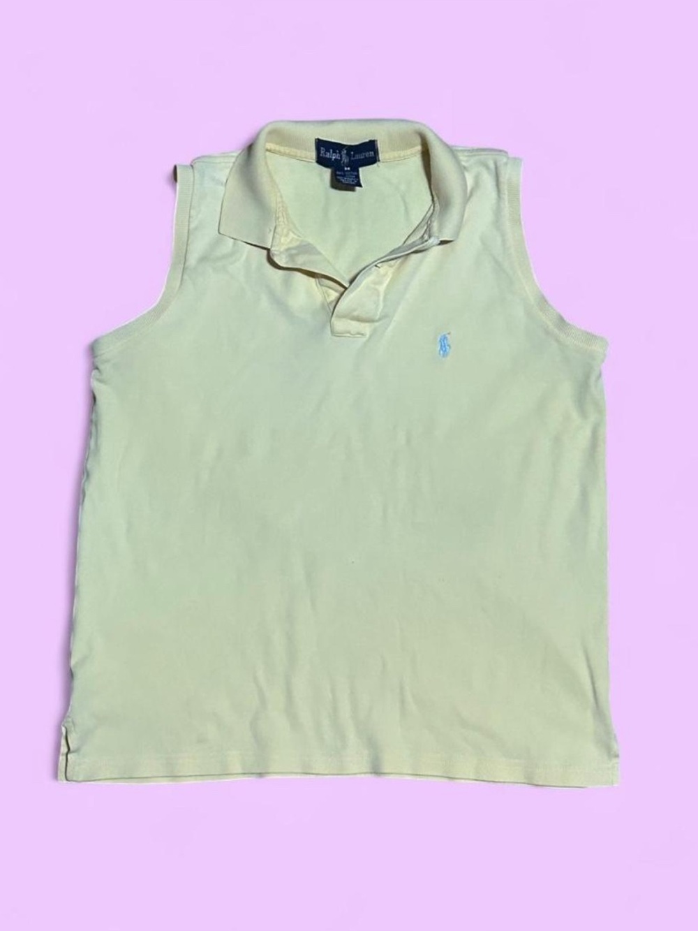 Vintage 90s Ralph Lauren Butter Yellow Sleeveless Polo Top Coastal Preppy size S